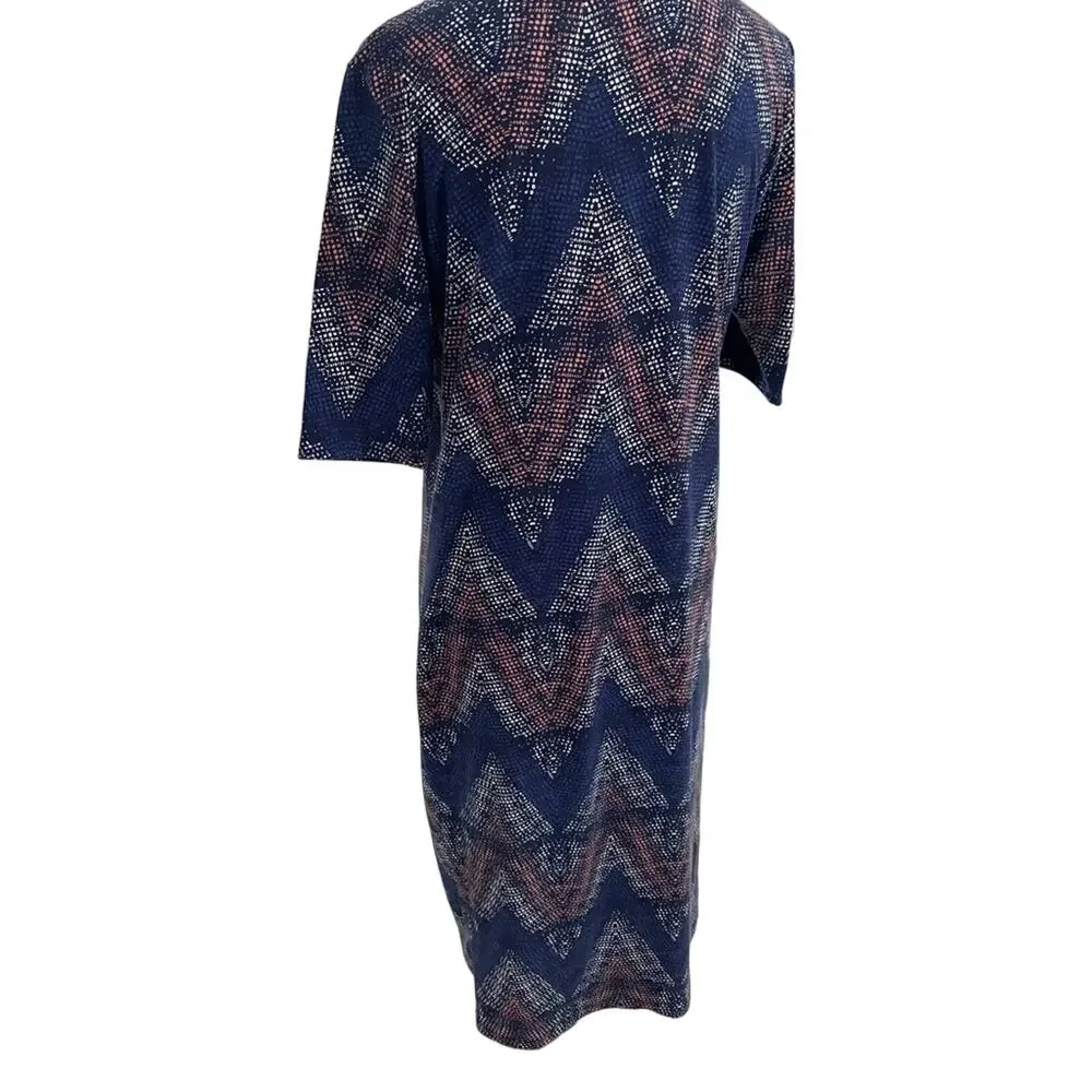 LuLaRoe Women’s Julia Geometric Design Blue White & Pink Knee Length Dress Sz XL